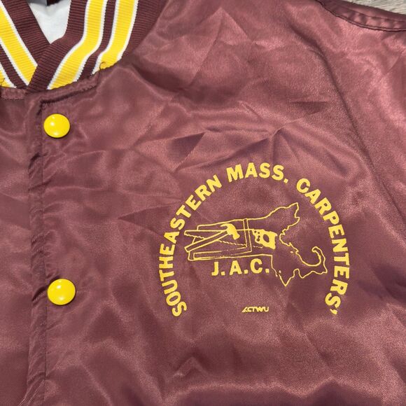 Vintage 80s West Wind Satin Jacket Maroon Snap Button Made in USA Mens Medium - Picture 3 of 8